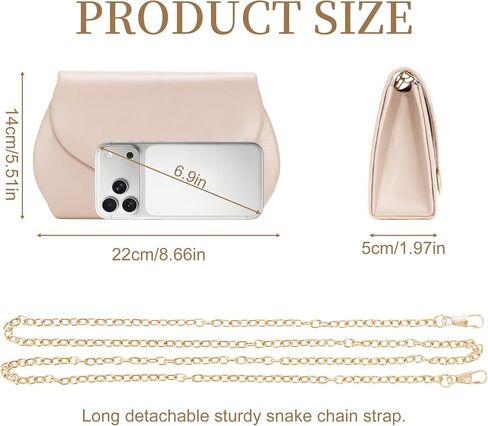 Clutch Purses for Women, Formal Envelope Evening Bag with Gold Crossbody & Shoulder Chain, Cute Curved Nude Clutch Bag for Girls, Vegan Leather Womens Handbags for Wedding Party Cocktail Prom in Saudi Arabia