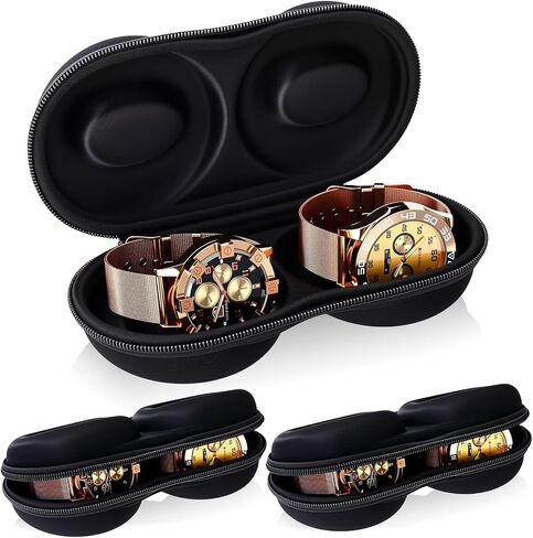 3 Pcs Black Double Watch Travel Case Storage Holder Box for 2 Watches Dual Tough Portable Protection Wtih Zipper Fits All Wristwatches and Smart Watches up to 50mm in Saudi Arabia