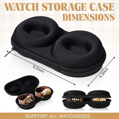 3 Pcs Black Double Watch Travel Case Storage Holder Box for 2 Watches Dual Tough Portable Protection Wtih Zipper Fits All Wristwatches and Smart Watches up to 50mm in Saudi Arabia