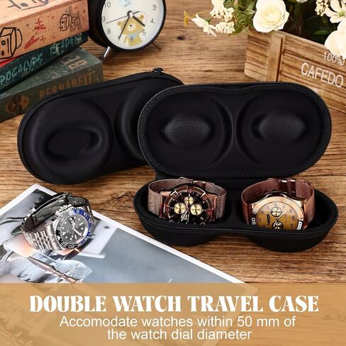 3 Pcs Black Double Watch Travel Case Storage Holder Box for 2 Watches Dual Tough Portable Protection Wtih Zipper Fits All Wristwatches and Smart Watches up to 50mm in Saudi Arabia