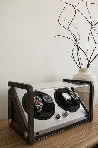 Automatic Double Watch Winder, 4 Watch Capacity, Dark Bamboo in Saudi Arabia