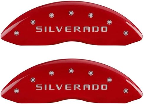 أغطية فرجار MGP 14005SSILRD غطاء فرجار (طلاء مسحوق أحمر، نقش أمامي وخلفي: Silverado، شخصيات فضية، مجموعة من 4) in Kuwait