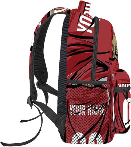 Custom Backpack Name Number Rugby, Unisex Sports Fan Adults School Daily Outdoor San Francisco Red in Kuwait
