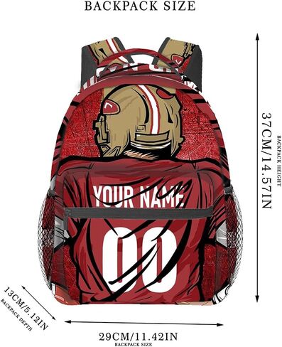 Custom Backpack Name Number Rugby, Unisex Sports Fan Adults School Daily Outdoor San Francisco Red in Kuwait