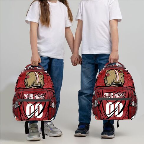 Custom Backpack Name Number Rugby, Unisex Sports Fan Adults School Daily Outdoor San Francisco Red in Kuwait