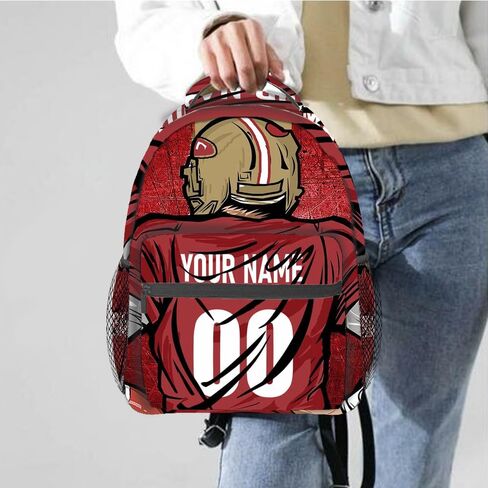 Custom Backpack Name Number Rugby, Unisex Sports Fan Adults School Daily Outdoor San Francisco Red in Kuwait