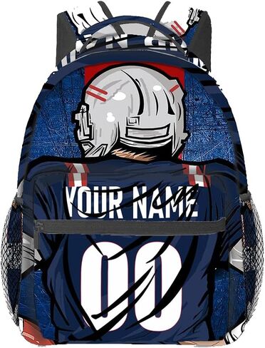 Custom Backpack Name Number Rugby, Unisex Sports Fan Adults School Daily Outdoor San Francisco Red in Kuwait