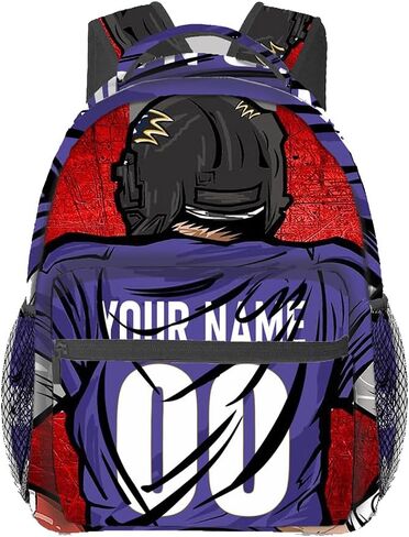 Custom Backpack Name Number Rugby, Unisex Sports Fan Adults School Daily Outdoor San Francisco Red in Kuwait