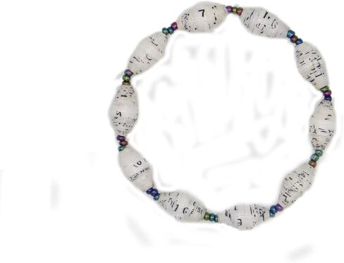 Outreach Uganda Stretch Bracelet - White Bead Bracelet with Black Flecks - Recycled Paper Beaded Bracelet - Artisan Bracelet in Kuwait