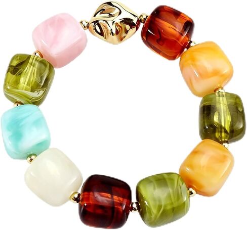 Chunky Beaded Bracelet for Women Trendy Colorful Resin Square Beaded Bracelets Elastic Stretch Colorful Chunky Beads Bracelet Boho Summer Beach Vacation Jewelry in Saudi Arabia