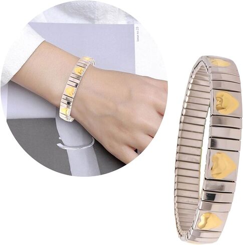 Elastic Bracelet Jewelry Stainless Steel Stretch Bracelet for Women, Flexible Wide Wristband Bangle Bracelets Decorated Golden Pattern in Saudi Arabia
