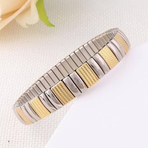 Elastic Bracelet Jewelry Stainless Steel Stretch Bracelet for Women, Flexible Wide Wristband Bangle Bracelets Decorated Golden Pattern in Saudi Arabia