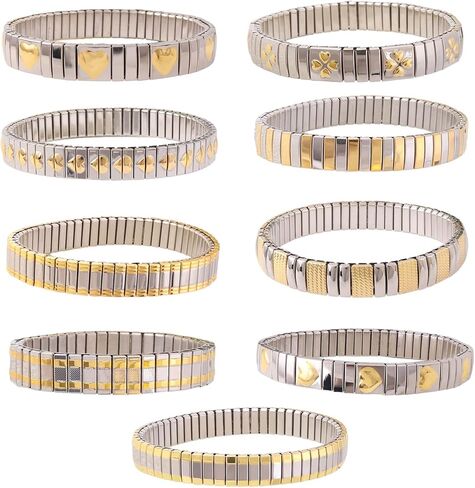 Elastic Bracelet Jewelry Stainless Steel Stretch Bracelet for Women, Flexible Wide Wristband Bangle Bracelets Decorated Golden Pattern in Saudi Arabia