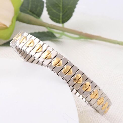 Elastic Bracelet Jewelry Stainless Steel Stretch Bracelet for Women, Flexible Wide Wristband Bangle Bracelets Decorated Golden Pattern in Saudi Arabia