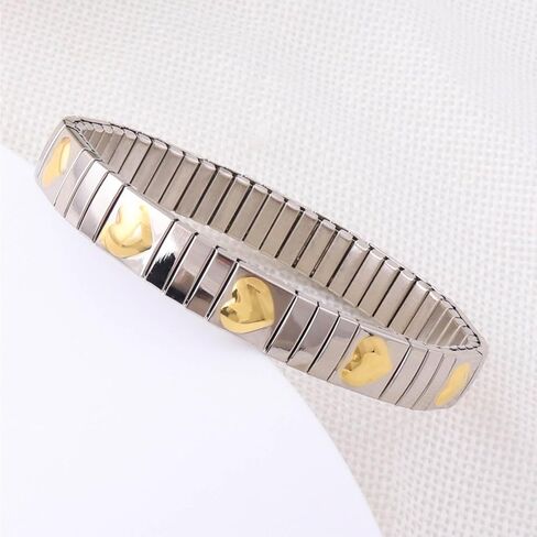 Elastic Bracelet Jewelry Stainless Steel Stretch Bracelet for Women, Flexible Wide Wristband Bangle Bracelets Decorated Golden Pattern in Saudi Arabia