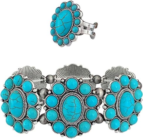 TOPACC Turquoise Bracelets with Ring Western Cowgirl Stretch Bracelet for Women Boho Jewelry Set for Western Outfit in Saudi Arabia