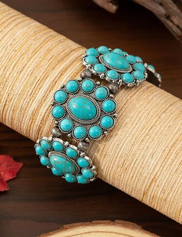 TOPACC Turquoise Bracelets with Ring Western Cowgirl Stretch Bracelet for Women Boho Jewelry Set for Western Outfit in Saudi Arabia