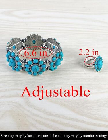 TOPACC Turquoise Bracelets with Ring Western Cowgirl Stretch Bracelet for Women Boho Jewelry Set for Western Outfit in Saudi Arabia