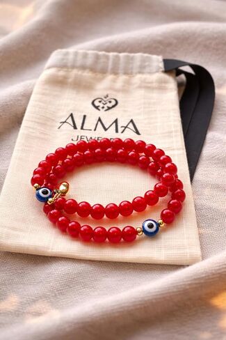 Matching Red String Bracelets Set for Couples with Evil Eye Protection Charm in Saudi Arabia