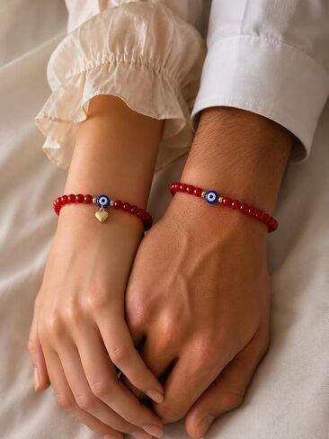 Matching Red String Bracelets Set for Couples with Evil Eye Protection Charm in Saudi Arabia