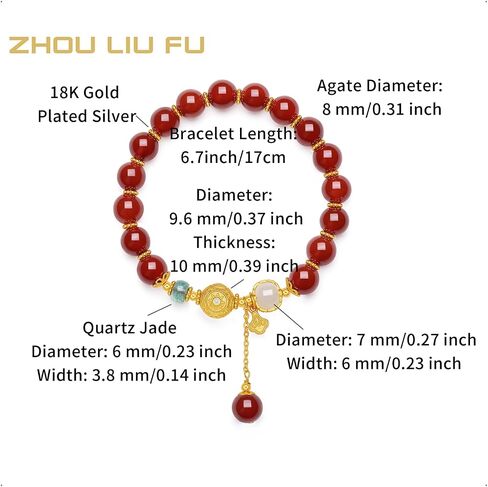 ZHOU LIU FU أساور الفضة الاسترليني الفضة العقيق الأحمر مطرز سوار تمتد نعمة فنغشوي الكرة سحر مجوهرات للنساء عيد ميلادها 6.7 "/ 17 سم J1916278 in Kuwait