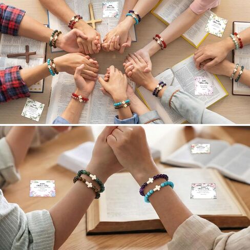 Aurelema 12 Pcs Mother's Day Christian Bracelets for Women Adjustable Beaded Cross Bracelet Mom Christian Gifts Inspirational Religious Faith Jewelry Gifts for Mom Grandma Mother's Day in Kuwait