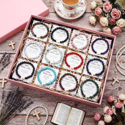 Aurelema 12 Pcs Mother's Day Christian Bracelets for Women Adjustable Beaded Cross Bracelet Mom Christian Gifts Inspirational Religious Faith Jewelry Gifts for Mom Grandma Mother's Day in Kuwait