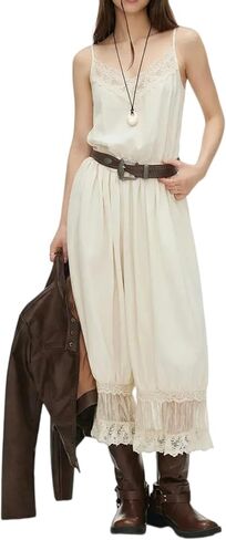 UAURORAO Women Boho Bloomer Jumpsuit Wide Leg Cropped Pants Romper Coquette Lace Trim One Piece Summer Outfits in Saudi Arabia