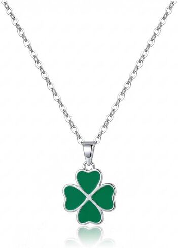 SLUYNZ Solid 925 Sterling Silver Green White Clover Necklace for Women Teens Love Four Leaf Clover Necklace Chain for St. Patrick's Day in Kuwait