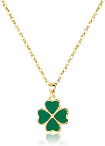 SLUYNZ Solid 925 Sterling Silver Green White Clover Necklace for Women Teens Love Four Leaf Clover Necklace Chain for St. Patrick's Day in Kuwait