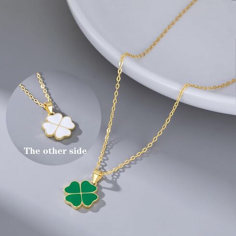 SLUYNZ Solid 925 Sterling Silver Green White Clover Necklace for Women Teens Love Four Leaf Clover Necklace Chain for St. Patrick's Day in Kuwait
