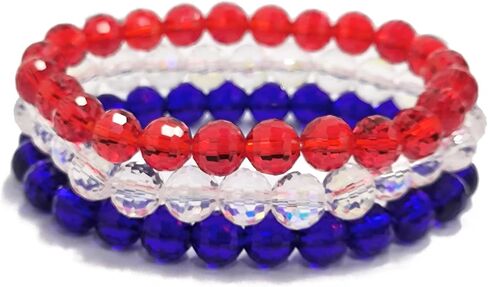 3 Pcs Patriotic USA Beaded Stretch Bracelet Minimalist for Women Men Girls Boys 4th of July American Flag Theme Bracelet Stacking Multilayered Accessory Jewelry Bohemian Freedom Independence Day National Day Gifts in Kuwait