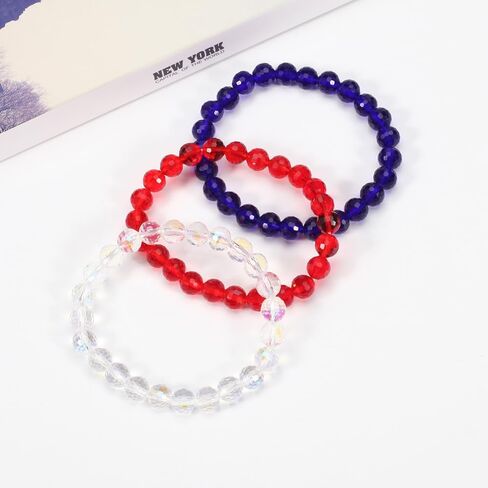 3 Pcs Patriotic USA Beaded Stretch Bracelet Minimalist for Women Men Girls Boys 4th of July American Flag Theme Bracelet Stacking Multilayered Accessory Jewelry Bohemian Freedom Independence Day National Day Gifts in Kuwait