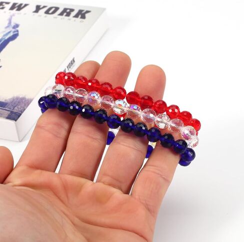 3 Pcs Patriotic USA Beaded Stretch Bracelet Minimalist for Women Men Girls Boys 4th of July American Flag Theme Bracelet Stacking Multilayered Accessory Jewelry Bohemian Freedom Independence Day National Day Gifts in Kuwait