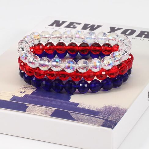 3 Pcs Patriotic USA Beaded Stretch Bracelet Minimalist for Women Men Girls Boys 4th of July American Flag Theme Bracelet Stacking Multilayered Accessory Jewelry Bohemian Freedom Independence Day National Day Gifts in Kuwait