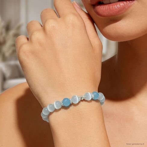 RITIM Healing Opal Bracelet for Women – Natural Opalite & Aquamarine Stretch Bracelet – Handmade Lucky Gemstone Jewelry – Elegant Positive Energy Boho Beaded Bracelet in Saudi Arabia