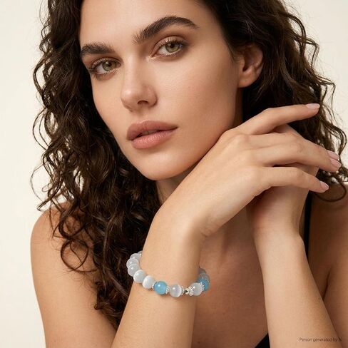 RITIM Healing Opal Bracelet for Women – Natural Opalite & Aquamarine Stretch Bracelet – Handmade Lucky Gemstone Jewelry – Elegant Positive Energy Boho Beaded Bracelet in Saudi Arabia