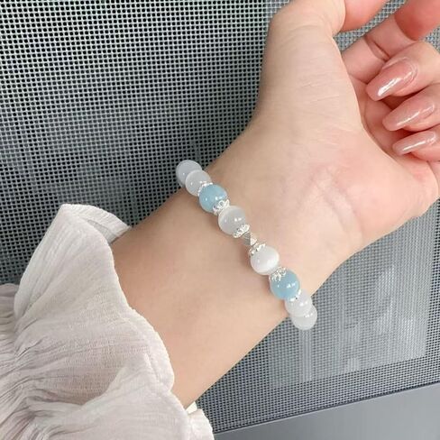 RITIM Healing Opal Bracelet for Women – Natural Opalite & Aquamarine Stretch Bracelet – Handmade Lucky Gemstone Jewelry – Elegant Positive Energy Boho Beaded Bracelet in Saudi Arabia