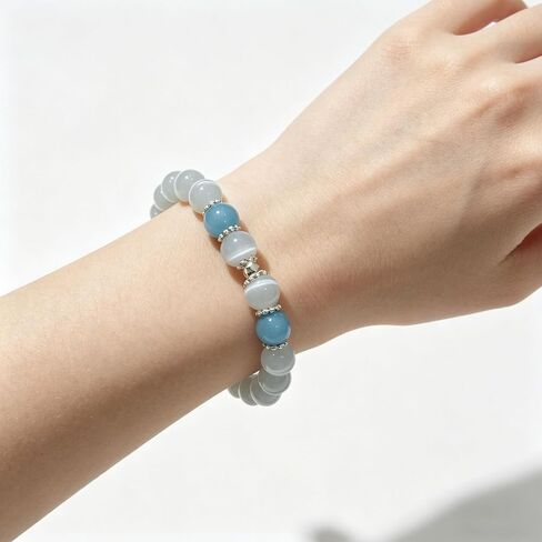 RITIM Healing Opal Bracelet for Women – Natural Opalite & Aquamarine Stretch Bracelet – Handmade Lucky Gemstone Jewelry – Elegant Positive Energy Boho Beaded Bracelet in Saudi Arabia