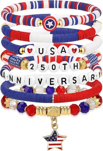 4th of July Bracelets Patriotic USA American Flag Bracelets Red White Blue Bracelets for Women Independence Day 250th Anniversary Jewelry Party Favors Gifts in Saudi Arabia