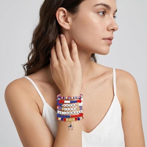 4th of July Bracelets Patriotic USA American Flag Bracelets Red White Blue Bracelets for Women Independence Day 250th Anniversary Jewelry Party Favors Gifts in Saudi Arabia