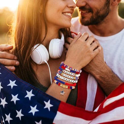 4th of July Bracelets Patriotic USA American Flag Bracelets Red White Blue Bracelets for Women Independence Day 250th Anniversary Jewelry Party Favors Gifts in Saudi Arabia