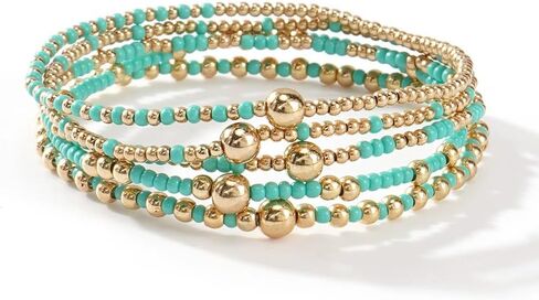 COLORFUL BLING Boho Multicolor Stackable Beaded Bracelets Layered Gold Beaded Stretch Bracelets for Women in Saudi Arabia