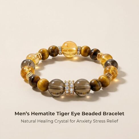 Beaded Crystal Bracelet for Women & Men, Natural Tiger Eye Stone | Chakra Bracelet, Adjustable, Anxiety Relief, Party & Gift in Kuwait