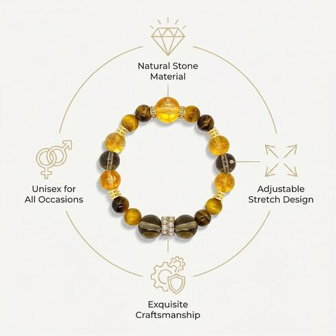 Beaded Crystal Bracelet for Women & Men, Natural Tiger Eye Stone | Chakra Bracelet, Adjustable, Anxiety Relief, Party & Gift in Kuwait