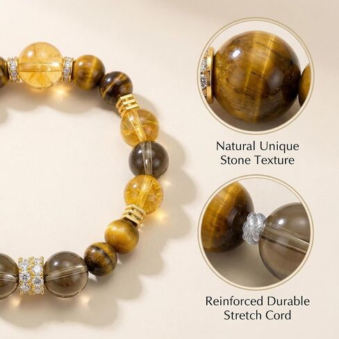 Beaded Crystal Bracelet for Women & Men, Natural Tiger Eye Stone | Chakra Bracelet, Adjustable, Anxiety Relief, Party & Gift in Kuwait