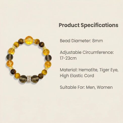 Beaded Crystal Bracelet for Women & Men, Natural Tiger Eye Stone | Chakra Bracelet, Adjustable, Anxiety Relief, Party & Gift in Kuwait