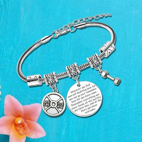 Dumbbell Workout Bracelet Fitness Bracelet Workout Weight Lifting Gifts Power Lifting Inspirational Gifts Gym Accessories for Women Men Friends Sister Sports Gym Gift in Saudi Arabia
