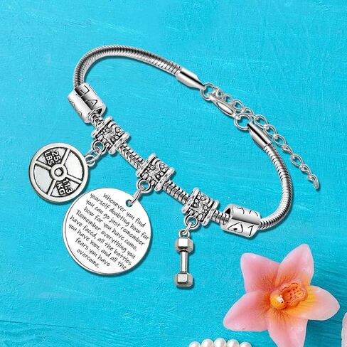 Dumbbell Workout Bracelet Fitness Bracelet Workout Weight Lifting Gifts Power Lifting Inspirational Gifts Gym Accessories for Women Men Friends Sister Sports Gym Gift in Saudi Arabia