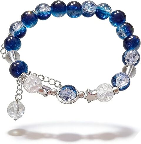 Blue Moon Starry Sky Beaded Bracelet - Silver Space Crystal Whimsical Gemstone Bracelet for Women in Saudi Arabia